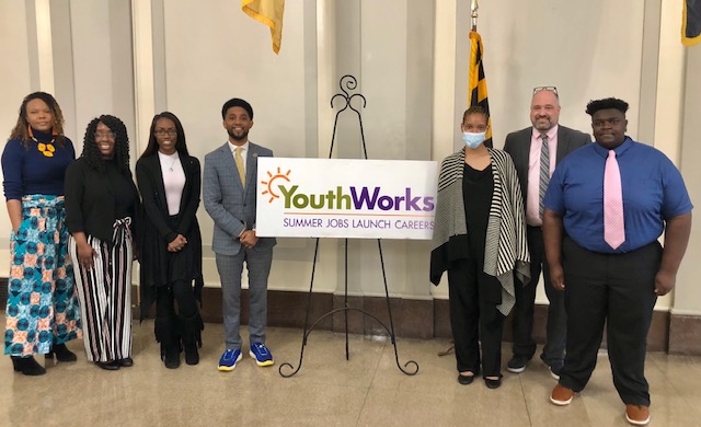 Mayor Brandon M. Scott and MOED Staff with YouthWorks Participants